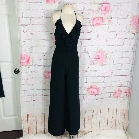Yumi Kim Pants - Yumi Kim silk black ruffle top wide leg jumpsuit